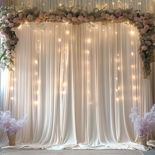 10x10ft Wrinkle Free Ivory Backdrop Curtain for Parties Soft Fabric Drapes Wedding Ivory Curtain Backdrop for Birthday Party Decorations Background for Photography 5x10ft,2 Panels - Image 3