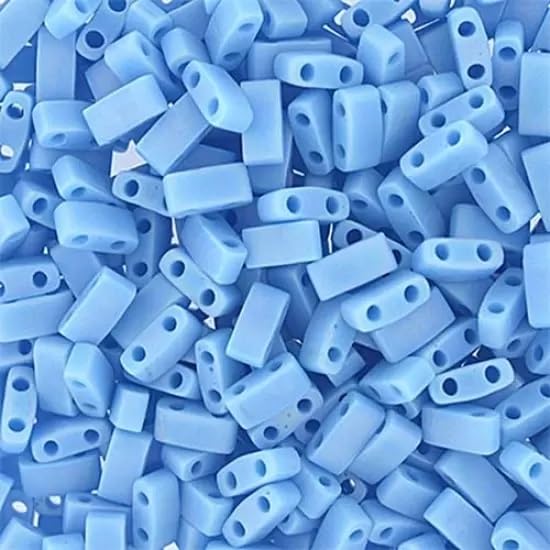 5 g Miyuki Tila-Half Tila-Quater Tila 2-Hole Beads, Size Half Tila 5 x 2.3 mm, Opaque Turquoise Blue Matted Ab (# 0413FR), Japan, Glass