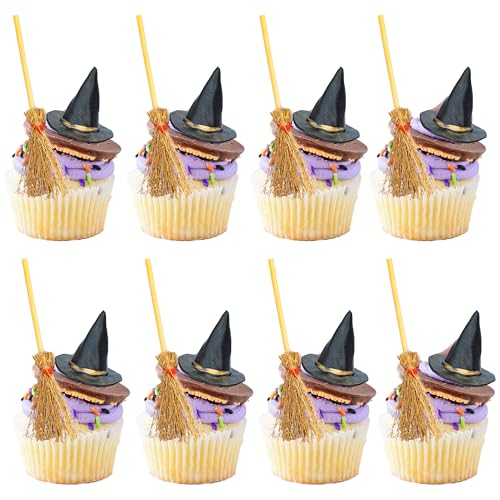 Mini sombreros de bruja y escobas para decoración de tartas de Halloween y bodas