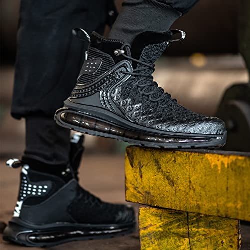 Sylphid Steel Toe Shoes Men Work Boots Safety Sneakers Air Cushion Lightweight Breathable Puncture Proof Black #TOP4