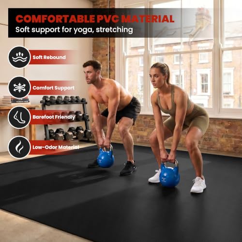 Image of THAILE Large Exercise Mat, 7'x5' /6'x4' /8'x6' /10'x6', 8mm PVC Workout Mat
