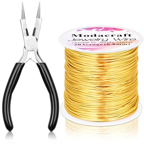 Modacraft 20 Gauge Gold Jewelry Wire & 4-in-1 Pliers Kit - 82FT Tarnish Resistant Copper Craft Wire (0.8mm) for Wire Wrapping DIY Jewelry Making Christmas Ornaments & Holiday Decorations