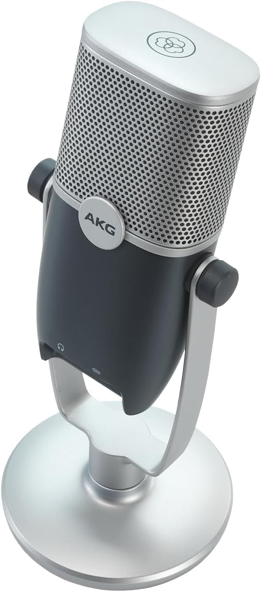AKG Pro Audio Ara - Micrófono de Condensador Profesional USB-C- Modos de Captura de Audio de patrón Dual para podcasting, videoblogging, Juegos y Streaming, Azul y Plata