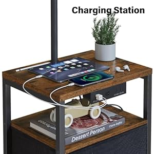 SUNMORY Floor Lamp with Table & 2 Drawers, Lamp with USB Port and Outlet, Nightstand with 3 Color Temperature Led Bulb Included, Floor Lamps for Living Room, Bedroom and Home Office, Rustic Brown SUNMORY Floor Lamp with Table 2 Drawers Lamp with USB Port and Outlet Nightstand with 3 Color Temperature Led Bulb Included Floor Lamps for Living Room Bedroom and Home Office Rustic Brown