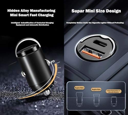 Image of Spiaty USB C Car Charger Fast Charging Adapter, Mini Metal Car Charger with Type C Port for Mobile, Tablet, Camera, Gaming Console & Laptop - Universal Car Charging Adapter