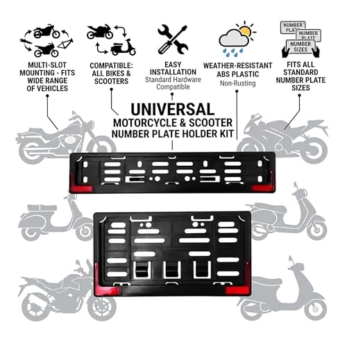 Image of Ramanta Front and Rear Bike Number Plate ABS Frame with Reflector HSRP | IND Licence Number Plate Cover Universal Fit for with All Motorcycles & Scooter (Standard Size 30 cm x 12 cm, Black) Set of 2