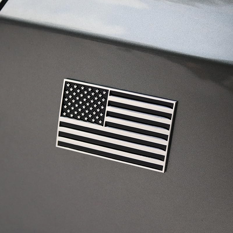 Image of 3D Black American Flag Metal Car Sticker, 3.15 inch x 2 inch USA Flag Decal, Zinc Alloy Emblem for Truck, Car, Vehicles, Motocycle, Boat (Black - Pair)