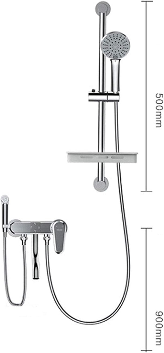 Bathroom Shower System Chrome, Wall Mounted Shower Set Brass with Shower Head Bath Tap, Adjustable Height Shower Mixer Set for Hotel Gym