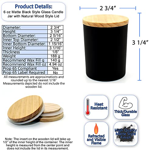 Candle Making Jar 6 Pack 6Oz Matte Black With Wood Lid #TOP1