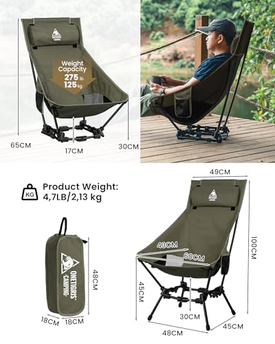 Image of OneTigris Dragonhide Camping Chair with Pillow Design, Comfortable Widened Seat Folding Chair, 275 lbs Capacity