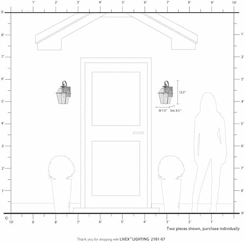 Miniatura 6 de Livex Lighting 2181-02 Farol de pared para exteriores con pantallas de vidrio biselado transparente, latón pulido