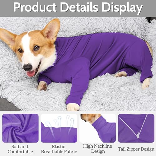 Image of Hamiledyi Dog Onesie Anti-Licking Dog Bodysuit Spay Surgical Recovery Suit for Dogs Pet Cone Alternative After Surgery Dog Shedding Suit for Female Male Neuter Dogs Claming Pajamas (Purple, Medium)