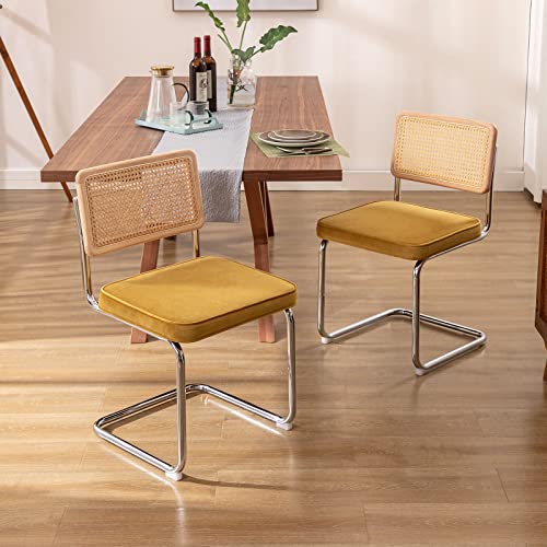 Zesthouse Natural Rattan Dining Chairs Set of 2 for Modern Dining Room Mid Century Inspired Living Room Yellow