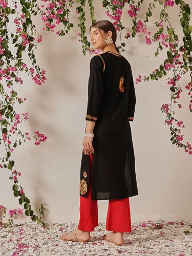 Image of ADA Women's Cotton Straight Kurta, XXS (Black, 2XS18804)
