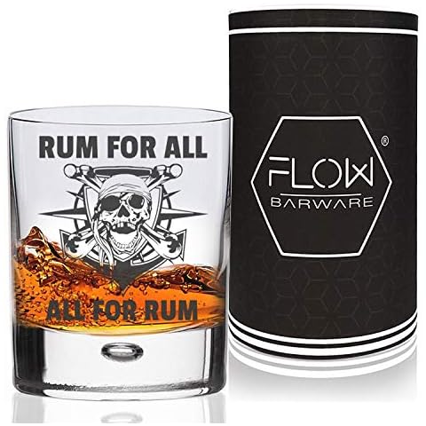 FLOW Barware Novelty Pirate Rum Glass | 326ml Rum Tumbler with 'All for Rum & Rum for All' | Pirate Glass Tumbler | Novelty Rum Glass Gift for Rum Lovers | Glass Tumblers Birthday Gift Cover