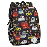 RSUARSUA Little Kids Backpack for Girls Boys - 15 Inch Preschool Kindergarten Backpack Cute Car Patterns School Bag for Aged 3-8, Black