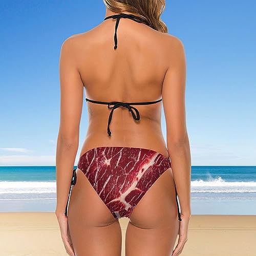 Beef Steak Texture Meat Two Piece Swimsuit for Women String Bikini Triangle Bathing Suits3