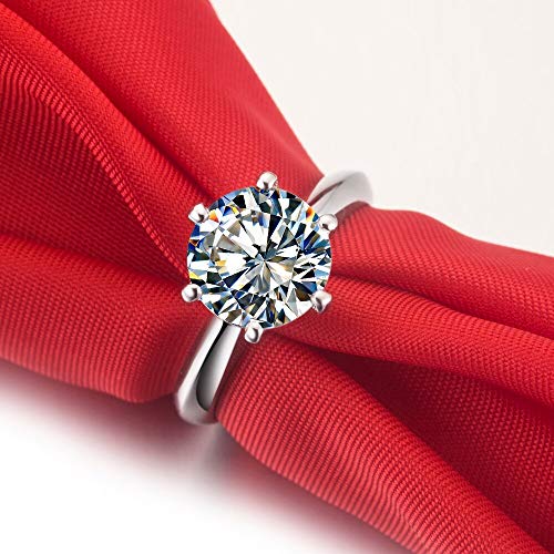 18K White Gold Plated 3CT Zircon Diamond Engagement Ring for Women Sterling Silver Jewelry Classic Solitaire Ring4