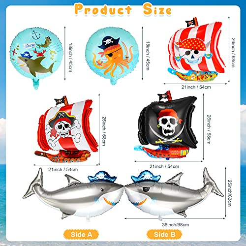 9 Pieces Pirate Ship Foil Mylar Balloons Halloween 18 Inch Round Pirate Foil Balloons Ocean Animals Shark Foil Balloons Skeleton Squid Pattern Balloon For Birthday Party Supplies Decoration #TOP1