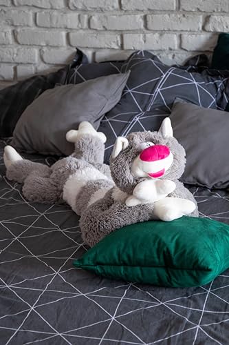 FANCY Lange Katze Kuscheltier 83cm groß Plüsch Nackenkissen Seitenschläferkissen Katze Spielzeug Kinder und Erwachsene (grau)