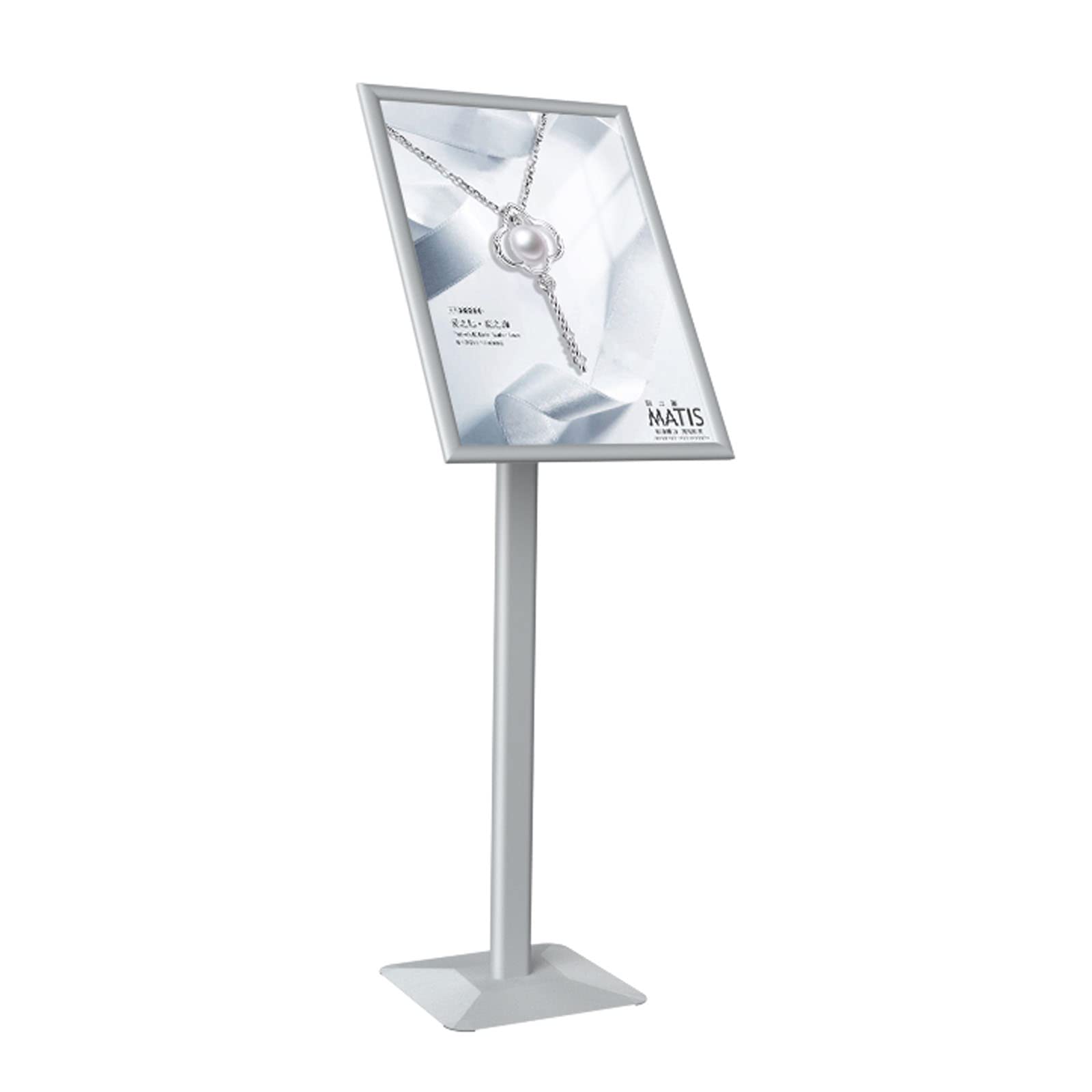 SGKOMN Floor Sign Holder,A2 Adjustable Sign Holder Poster Stand, 17x23.5 Inch Heavy Duty Floor Sign Stand With Aluminum Snap Open Frame For Vertical And Horizontal Sign Displayed, Silver