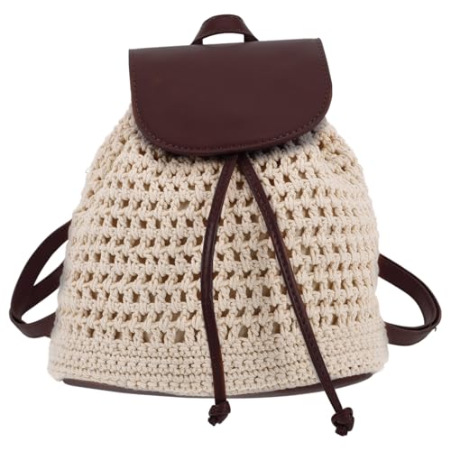GATHINESS Mochila feminina de crochê feita à mão, boho, de malha transversal, mini mochila casual para viagens e viagens