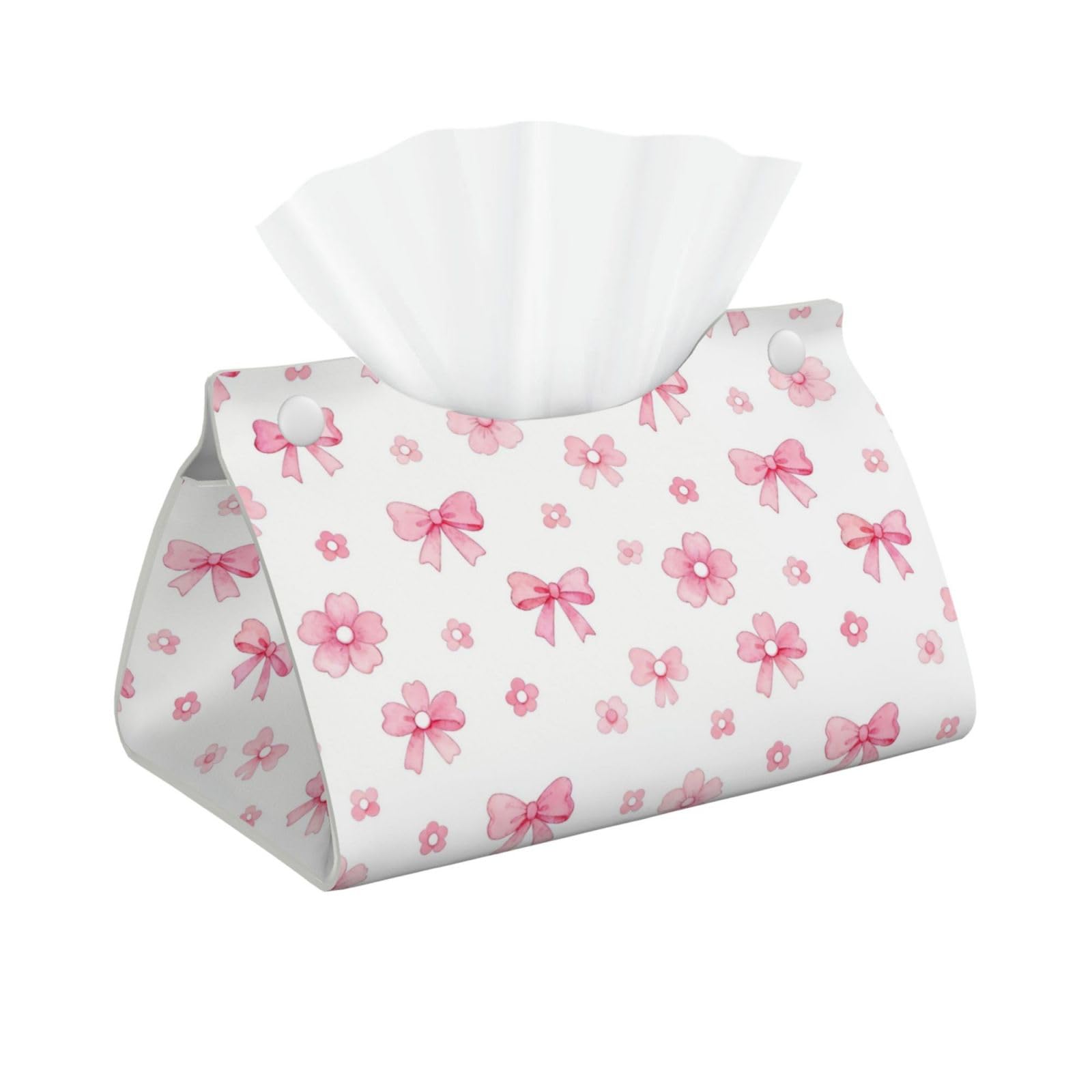 Bow Flower Seamless Long Leather Tissue Box Cover-Waterproof PU Leather Tissue Holder for Bathroom, Decorative Rectangular Tissue Case