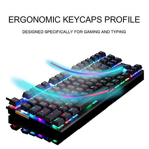 MOTOSPEED Professional Gaming Mechanical Keyboard RGB Rainbow Backlit 87 Keys Illuminated Computer USB Gaming Keyboard for Mac & PC Black - Thumbnail 6