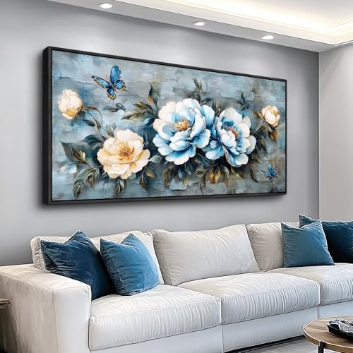KELIYUAN Large Framed Canvas Wall Decor For Living Room Wall Art For Bedroom Modern Room Abstract Wall Painting Black Framed Flower ink painting Dining Room Home Decor Print Artwork Posters 30"X60"