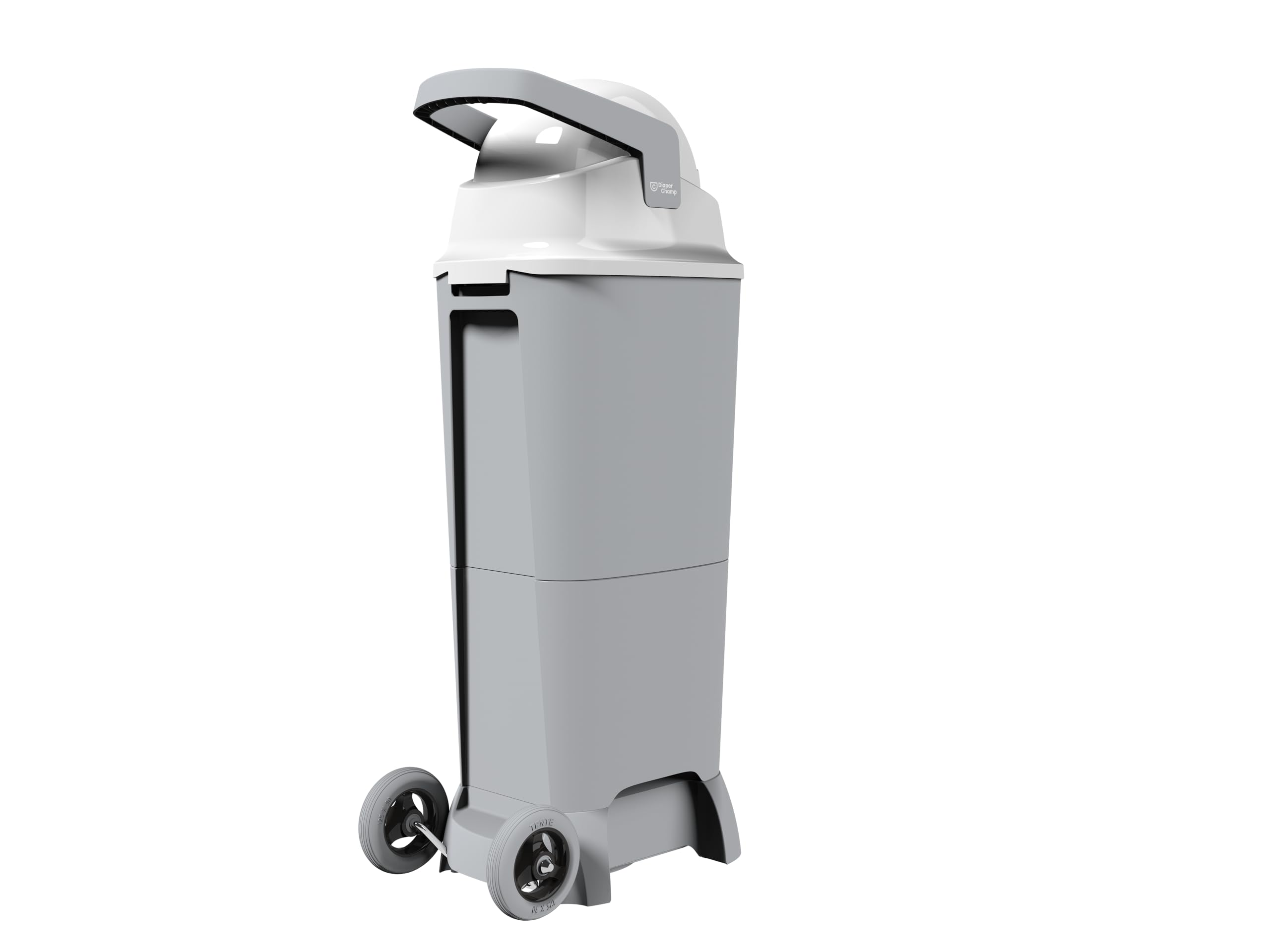 DIAPER CHAMP ONE Maxi Handsfree Plus mit Pedal und Rollen - Windeleimer - geruchsdicht - berührungslose Bedienung - OHNE Nachfüllkassetten - für normale Müllbeutel - für ca. 60 Windeln - silber, weiß