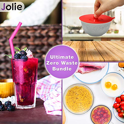 Jolie Premium Silicone Lids - Set of 13 Silicone Stretch Lids (w special XXL size), 3 Suction lids and Silicone Reusable Straws - Reusable Silicone Food Covers for Bowls and Containers - Thumbnail 5