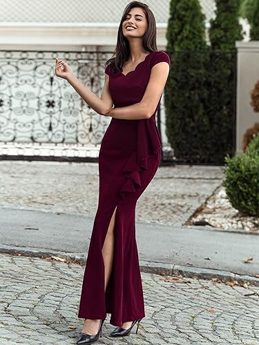 Miusol Women's Retro V Neck Elegant Ruched Split Style Formal Long Dress3