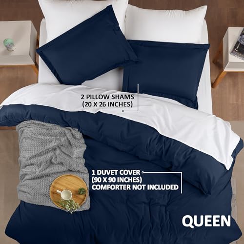 Utopia Bedding Duvet Cover Queen Size - 3 Piece with Zipper Closure - 1 Comforter Cover 90X90 Inches & 2 Pillow Shams 20X26 Inches (Navy) Comforter Not Included