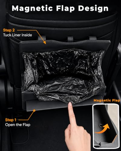 Image of COZILO Leather Car Trash Can, Leak-Proof Odor-Lock Car Garbage Can with 60 Liners, Magnetic Closure, Liner-Hold Design, Storage Pocket & Metal Hooks, Hanging Car Trash Bin for SUV Sedan Truck