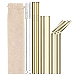 homeasy Rietjes, herbruikbaar, lange en korte set, roestvrij stalen rietjes in goud, met reinigingsborstels en stoffen…
