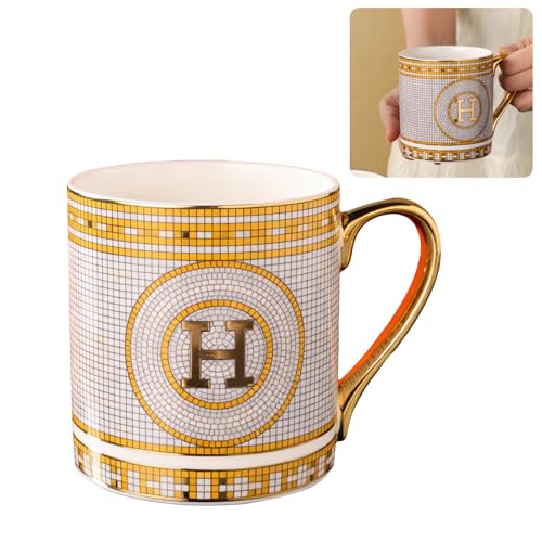 Taza de porcelana con borde dorado y diseño mosaico, 14oz miniatura 1