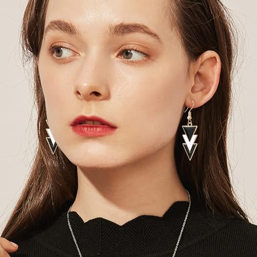 Handmade Simple Metal Black White Enamel Triangle Geometric Dangle Drop Earrings Earrings for Women Party Jewelry Gifts2