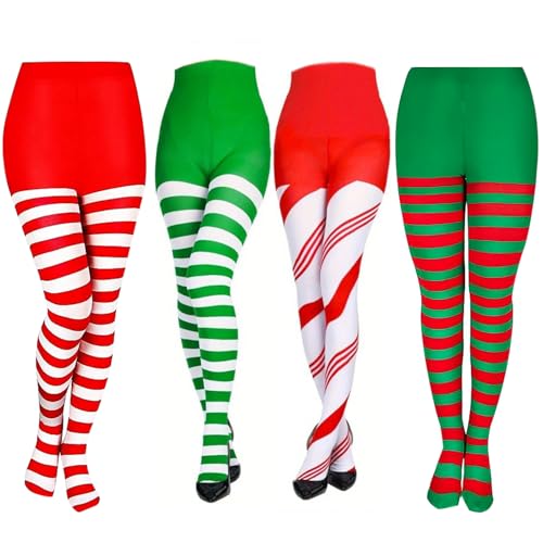 YuZhou Strumpf gestreifte Strumpfhose, volle Länge, Spandex, Elfenkostüme für Damen, Weihnachtsmann, Halloween, Stil B, 16