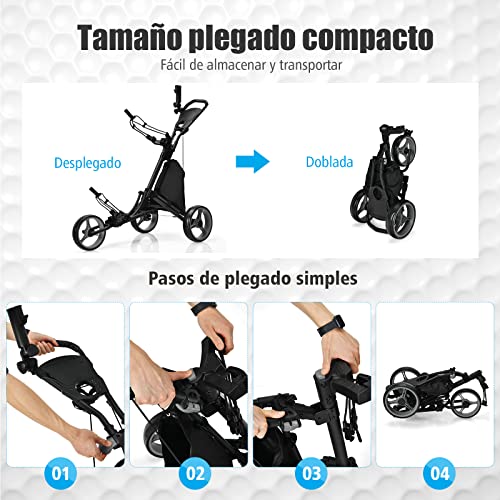 COSTWAY-Carro-de-Golf-de-Empuje-con-3-Ruedas-Carrito-de-Golf-Plegable-con-Bolsa-Recubierta-en-Aluminio-Tira-elastica-Paraguas-Regulable-y-Portavaso-Marcador-y-Freno-de-Pedal