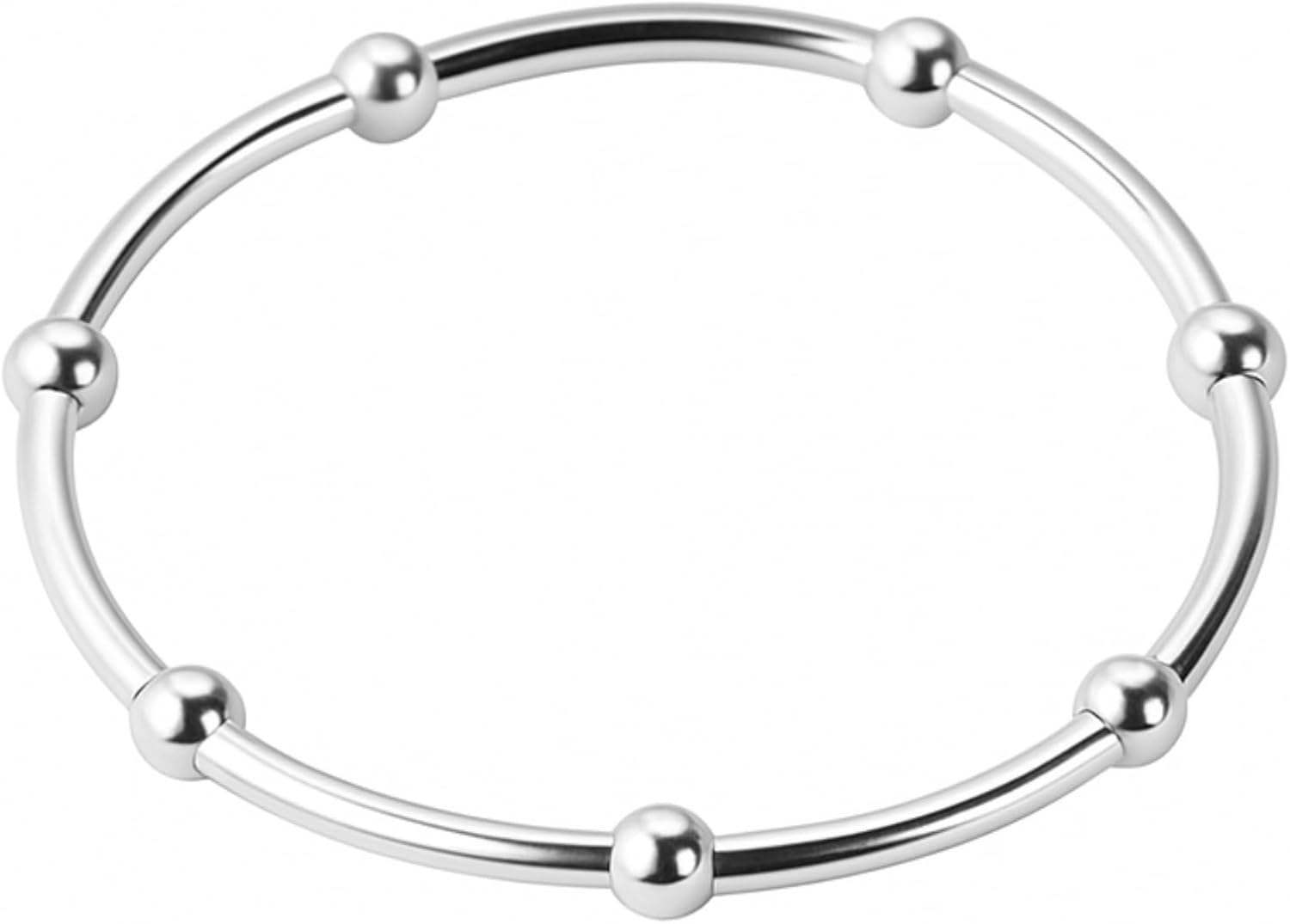 Sterling Silver Elastic Stretch Bead Ball Noodle Tube Bracelet 18cm 7'', One Size