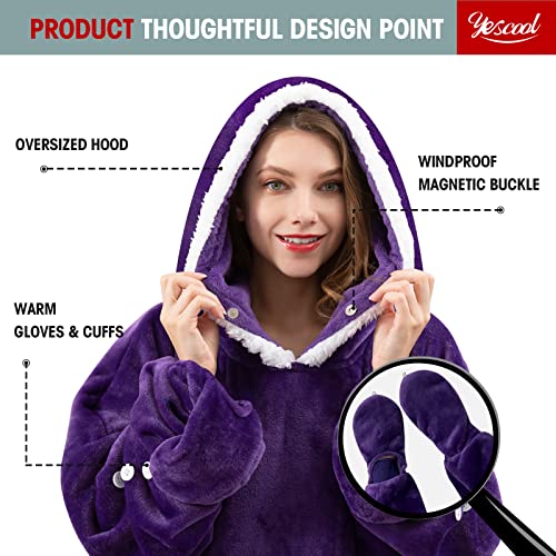 Yescool Wearable Blanket Hoodie,Warm Flannel Giant Hoodie Blanket For Women Men And Adult, Cozy Soft Fleece Hoodie Blanket Sweatshirt Oversized Lounging With Sleeves & Huge Pockets (Purple) #TOP1