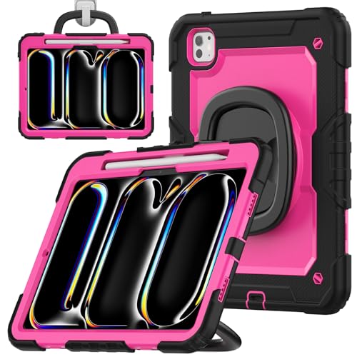 Étui iPad Pro 11 M4 2024 anti-chute protection 3 couches avec support rotatif 360 et bandoulière G