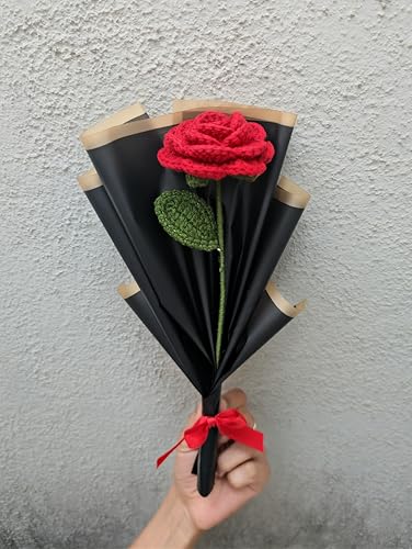 Image of Prapti Handicrafts Artificial Crochet Red Rose Single Flower Bouquet /Forever Flowers /Valentine Day Romantic Gift for Girls /Boys /Girlfriend /Boyfriend /husbund /Wife Home Decor Gift Ideas (1 red Rose)