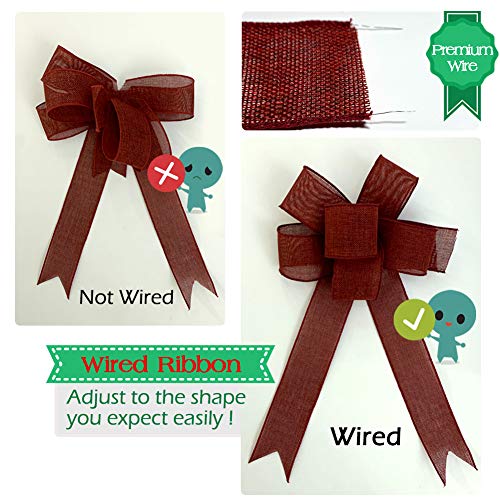 Jack Chloe 32Yards 2-1/2'' Christmas Ribbon Wired, Burlap Ribbon Rolls In Spring Green Scarlet Dark Brown Khaki, Prefect Wired Christmas Ribbon For Decor Gift Wrapping Christmas Tree Bows Wedding. #TOP5