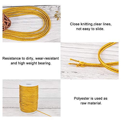 Pandahall 96 Yards 3Mm Flat Polyester Thread Braided Beading Cord For Quilting Trimming Crafts Making, Gold #TOP6