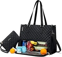 3-in-1 Women’s Quilted Tote Bag with Insulated Lunch Compartment | PU Leather Shoulder Handbag with Purse | Large Capacity Laptop Office Bag for Business, Travel & Work (Black)