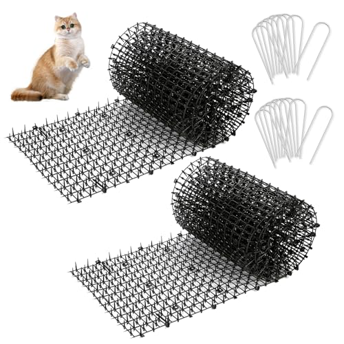 2 Rollos de 200 x 30 cm Estera Anti-Gato con Púas, Rejilla Repelente de Gatos WADEO, con 16 Grapas de Jardín, Estera Anti-Gato con Rejilla de Jardín de Espinas para Jardines Interiores y Exteriores