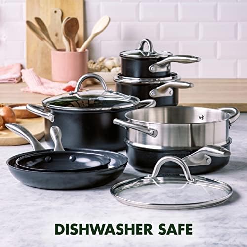 GreenPan Lima Midnight Hard Anodized Healthy Ceramic Nonstick, 20 cm/3.1 Litre Saucepan Pot with Lid, PFAS-Free, Induction, Oven Safe, Black