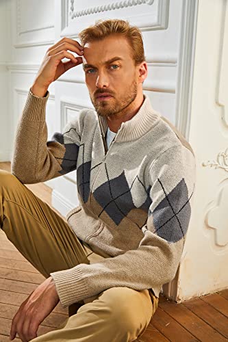 Pj Paul Jones Men Casual Lightweight Thermal Full-Zip Turtleneck Cardigan Sweater For Sports Grey #TOP3
