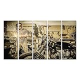 islandburner Wandbild auf Leinwand Handwerker bei der Motorradreparatur in der Werkstatt - 5-teilig XXL